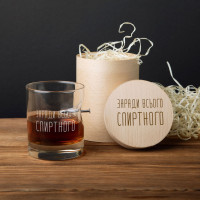 Стакан с гвоздем "Заради всього спиртного", русский, Тубус из шпона Стакан с гвоздем "Заради всього спиртного", русский, Тубус из шпона