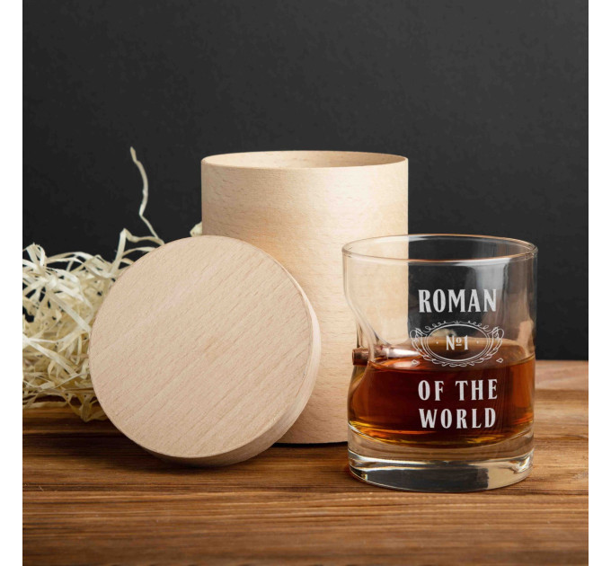 Стакан с пулей "№1 of the world" для виски персонализированный, английский, Тубус из шпона