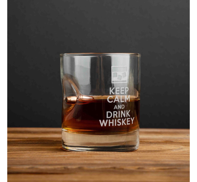 Стакан с пулей "Keep calm and drink whiskey", английский, Тубус из шпона