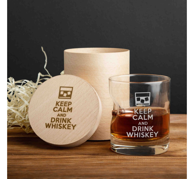 Стакан с пулей "Keep calm and drink whiskey", английский, Тубус из шпона