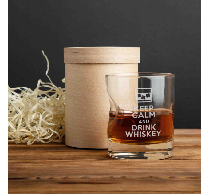 Стакан с пулей "Keep calm and drink whiskey", английский, Тубус из шпона