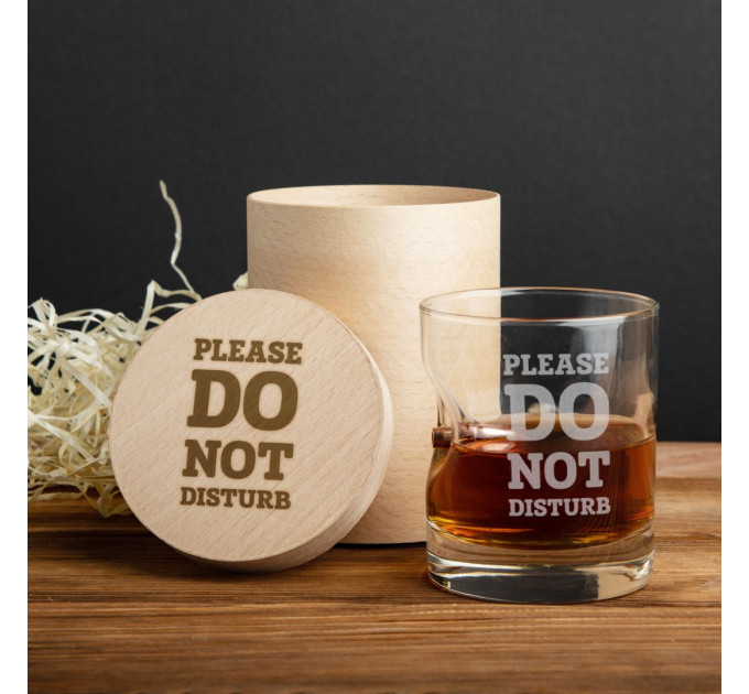 Стакан с пулей "Please do not disturb" для виски, английский, Тубус из шпона