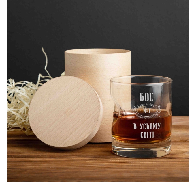 Стакан с пулей "Бос №1 в усьому світі" для виски в тубусе из шпона