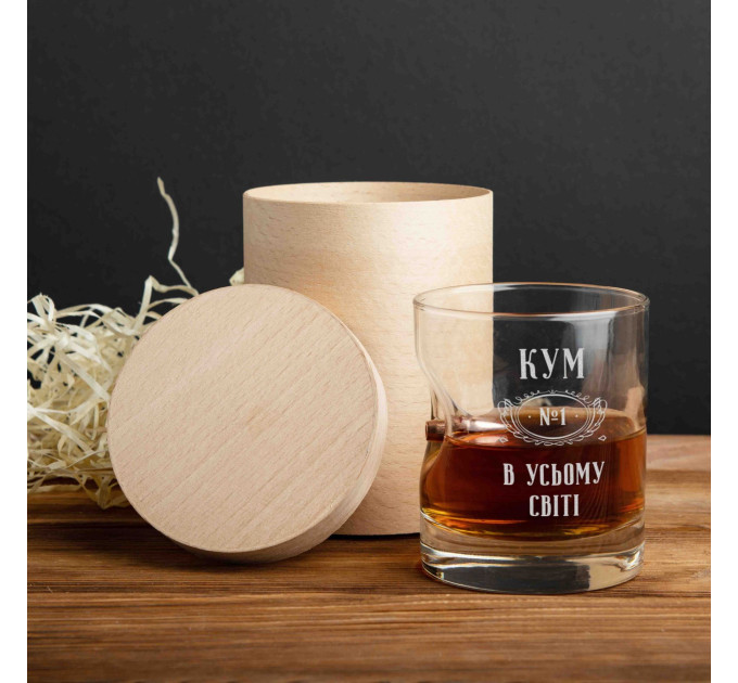 Стакан с пулей "Кум №1 в усьому світі" для виски в тубусе из шпона