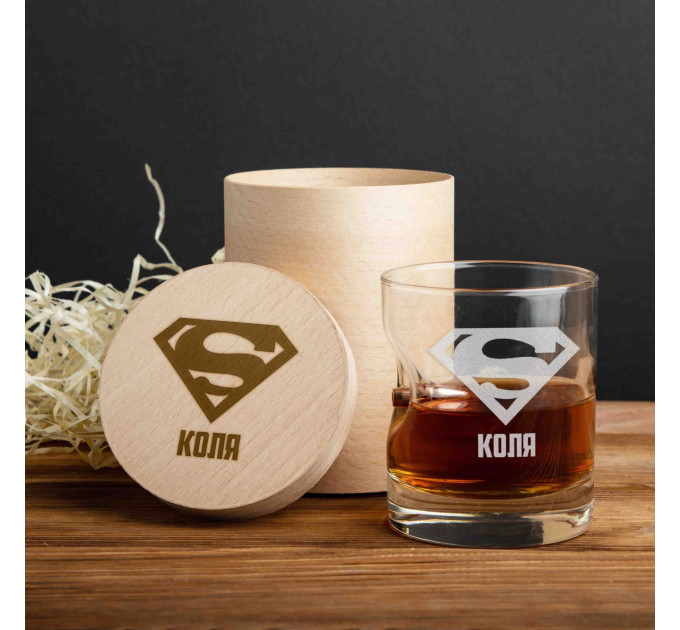 Стакан с пулей "Супермен" персонализированный, Тубус из шпона