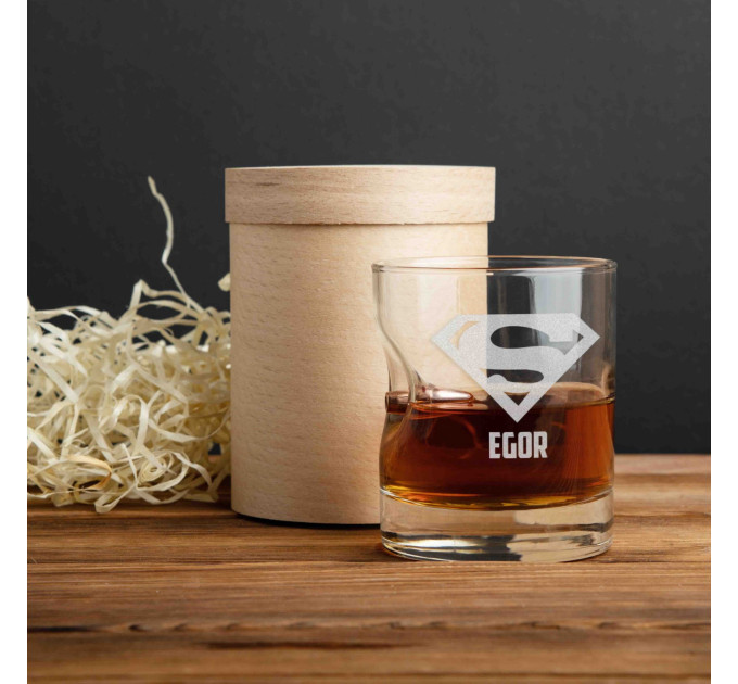 Стакан с пулей "Супермен" персонализированный, Тубус из шпона