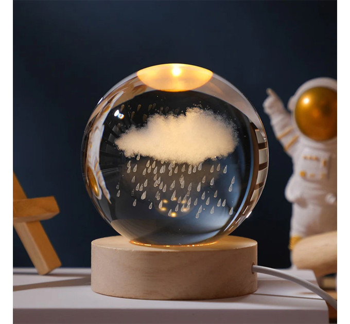 Ночник светильник 3D Хрустальный шар Д6 Тучка 13407
